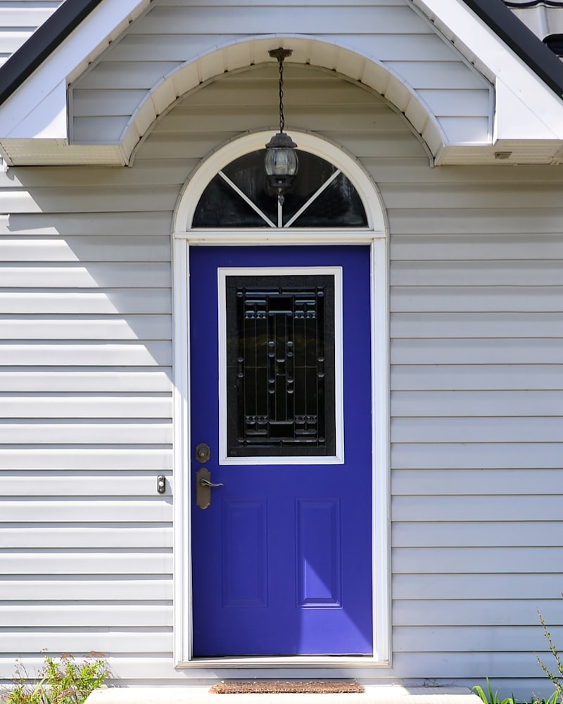 Arched entry door with glass transom